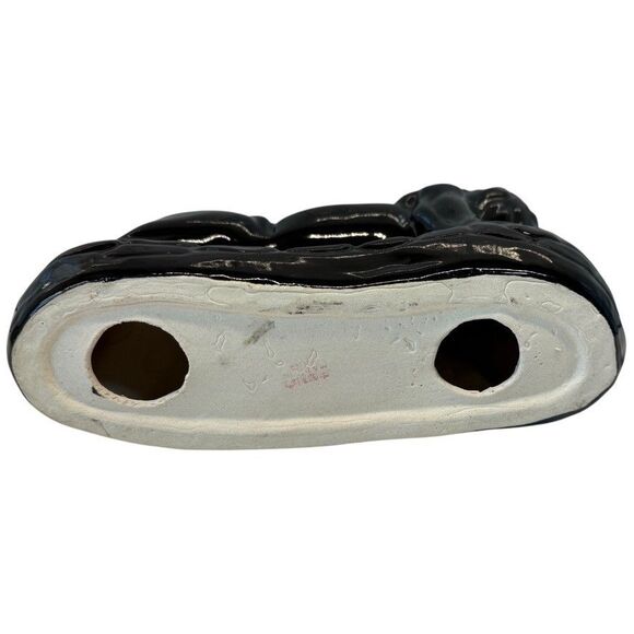 Vtg MCM Black Ceramic Stalking Lion Cat Figurine Green Eyes 9” Gloss Art Rare - Picture 6 of 16